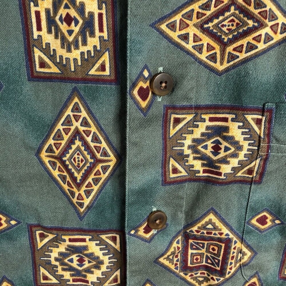Vintage Western Shirt Mens Extra Large Green Aztec Indian Southwestern Cotton US - Picture 11 of 16